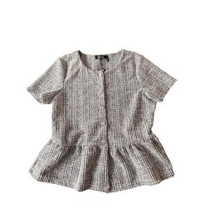 Badgley Mischka Shirt Womens Medium Gray Short Sleeve Tweed Peplum Blouse